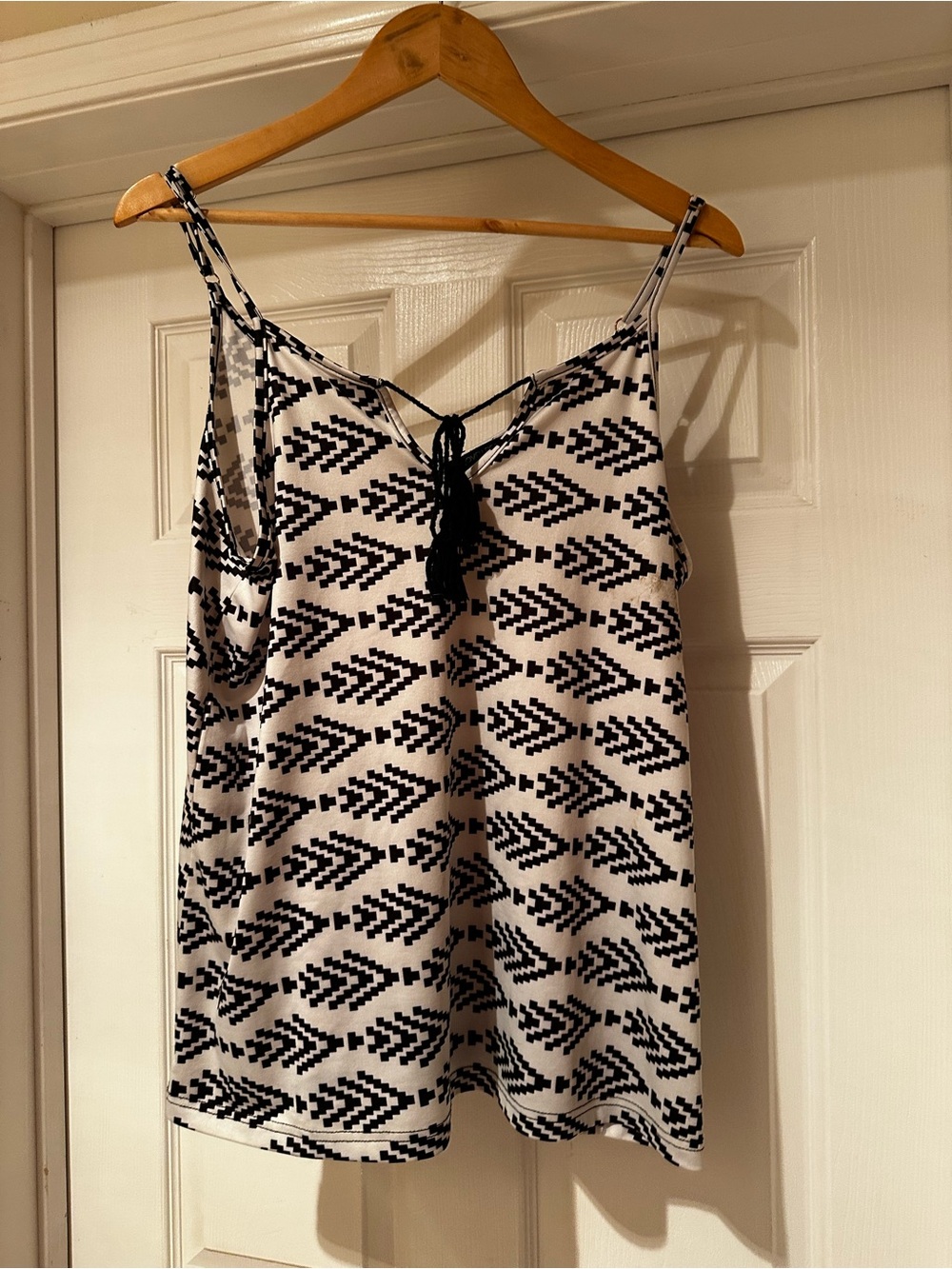 Black & White Geometric Lace-Up Spaghetti Strap Tank